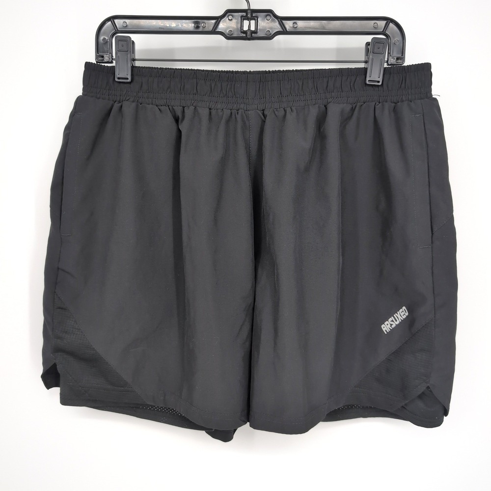 Arsuxeo Athletic Shorts Black Active Running 2-in-1 Mesh Liner Men XL